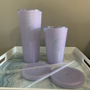 NWT Starbucks Venti AND grande Icy Lilac Iridescent Studded Tumbler Set